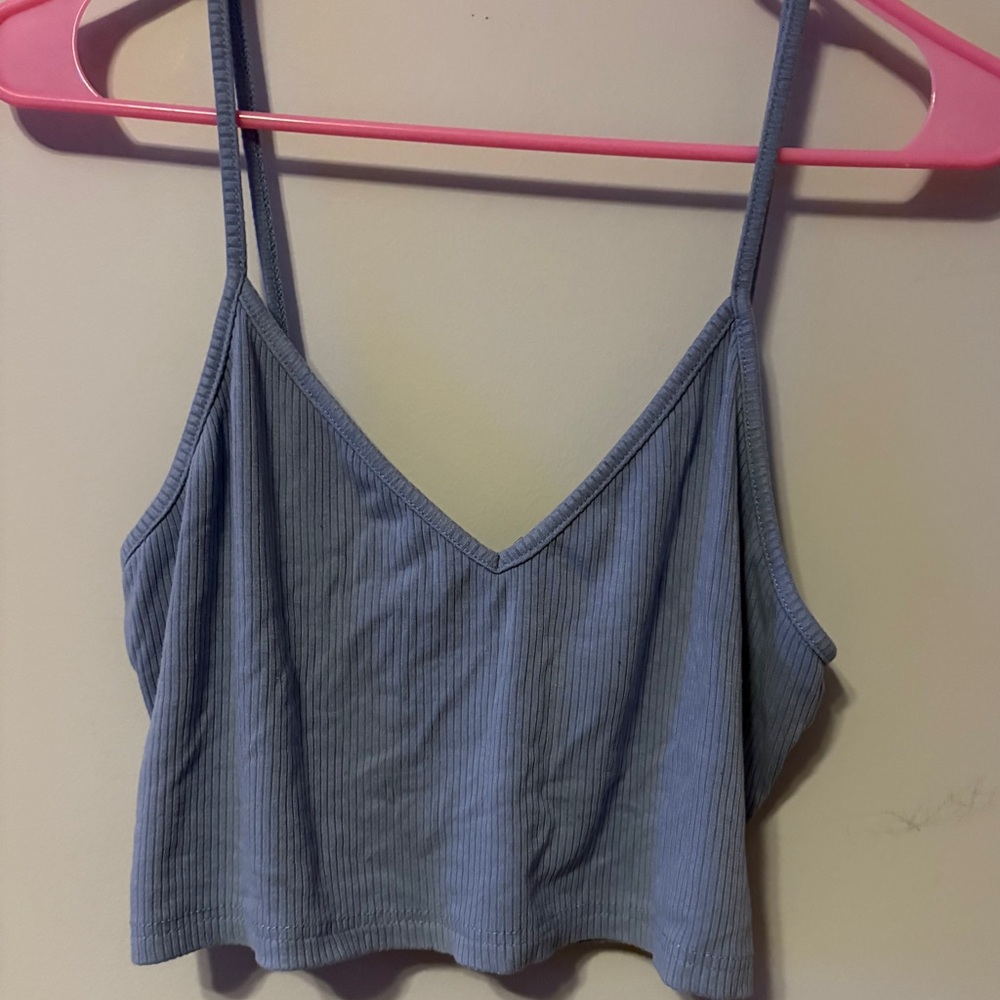 SHEIN Ribbed V-Neck Cropped Cami in Dusty Blue